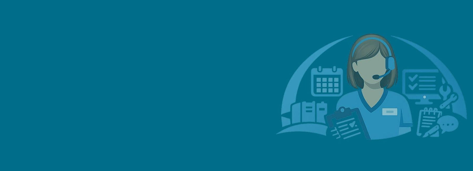 Icon of a customer service representative with a headset on a blue background